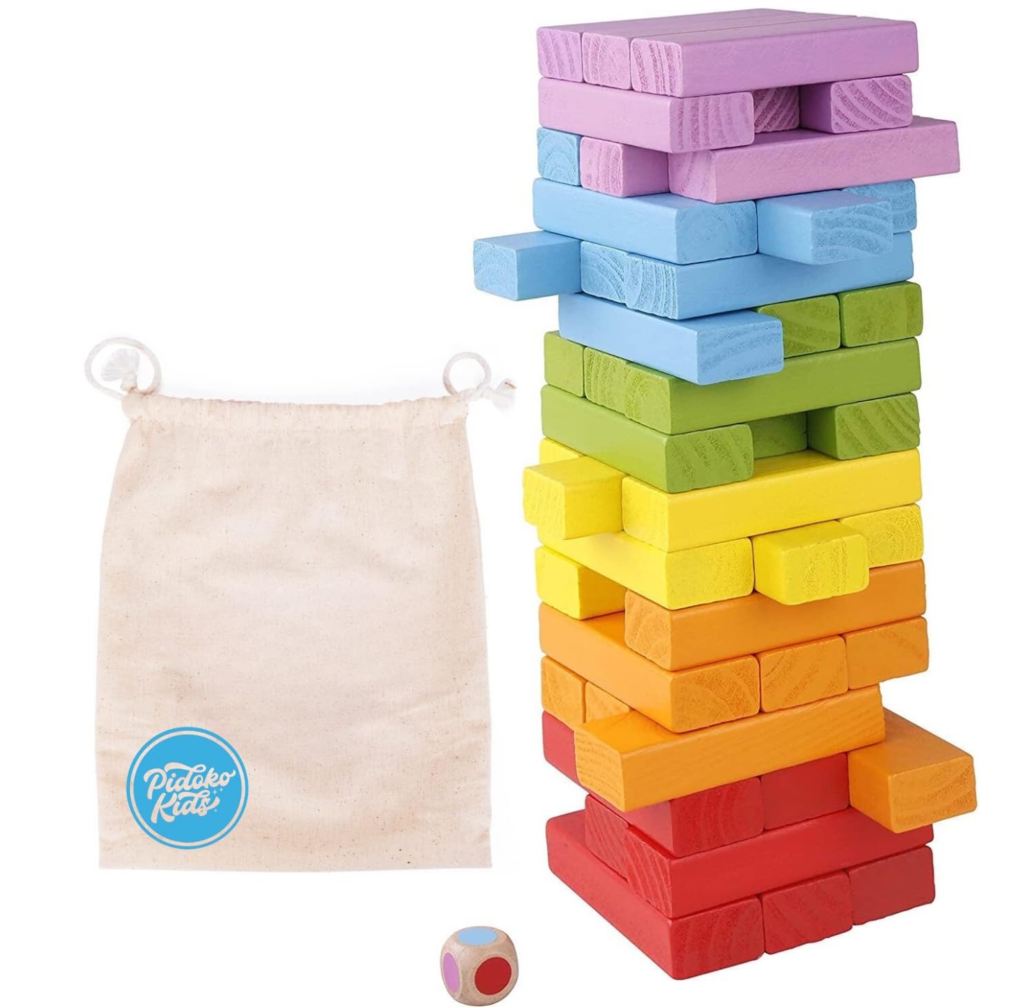 Pidoko Wooden Stacking Blocks (49 Pcs) - Montessori Toys for Kids & Family Game Night - Storage Bag Included