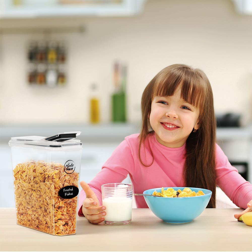 Airtight 4L Plastic Cereal Storage Containers with Lids - 4-Piece Set Fits Full Cereal Boxes | Kitchen Pantry Organizers for Cereal, Snacks & Dry Food Storage | Perfect for Breakfast, Baking & Bulk Food Organization