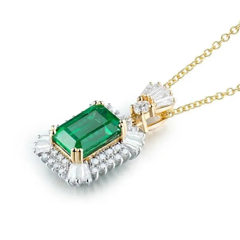 Luxury 18K Two-Tone Gold Emerald Cut Gemstone Pendant Necklace for Women - 7x9mm Natural Diamond & Emerald Jewelry - Perfect for Weddings, Anniversaries & Special Occasions