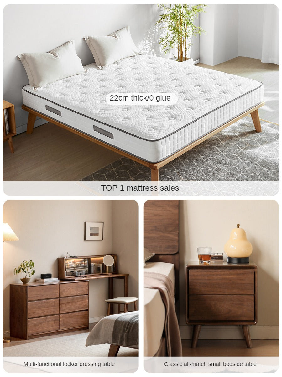 Premium Black Walnut Solid Wood Leather Bed Frame - Luxury Bedroom Furniture Set for Master Bedroom & Guest Room Decor