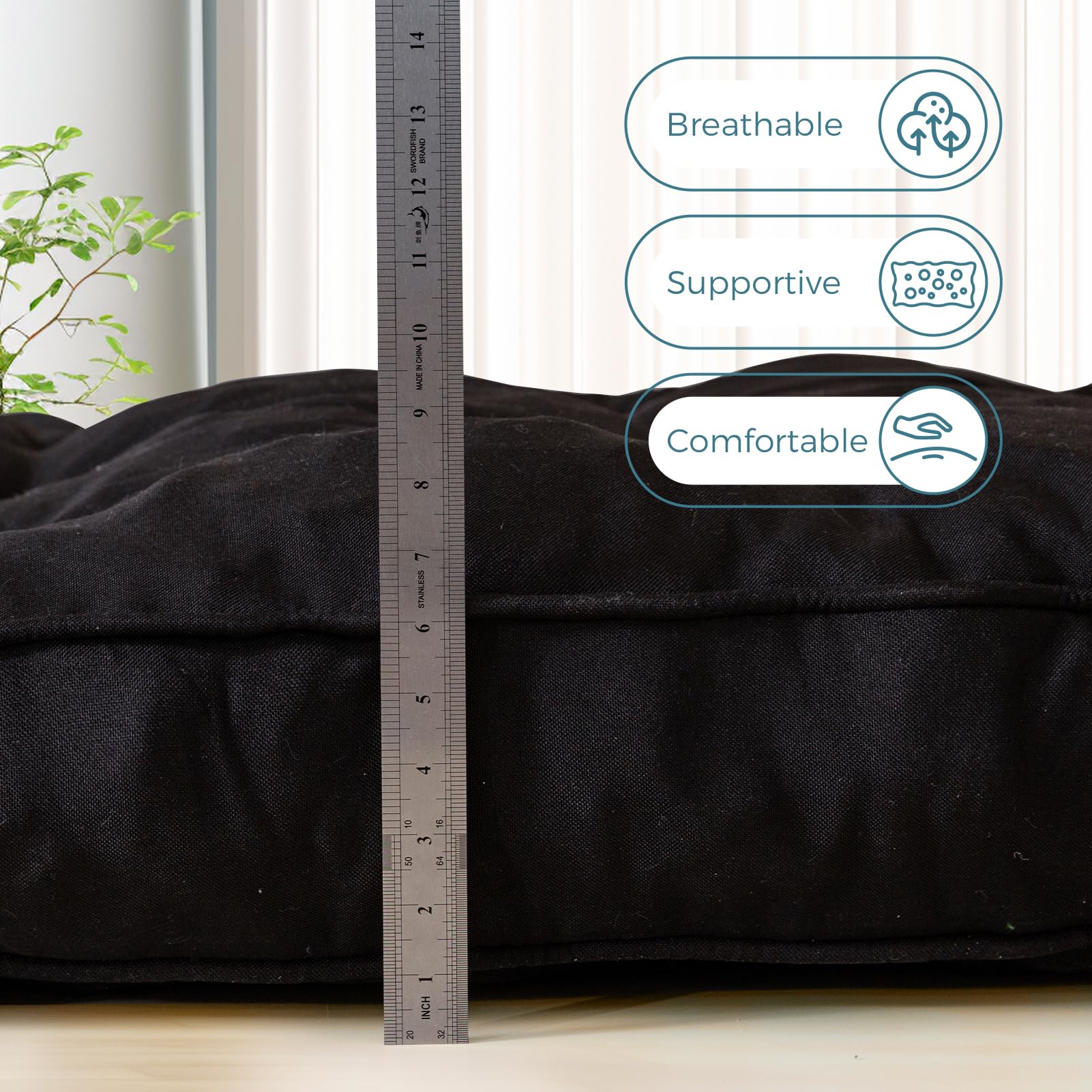 MAXYOYO 6-Inch Thick Futon Mattress with Shredded Foam Filling - Medium Firm Support for Sofa Bed & Couch (Black) | Perfect for Guest Rooms, Small Apartments & Dorm Rooms