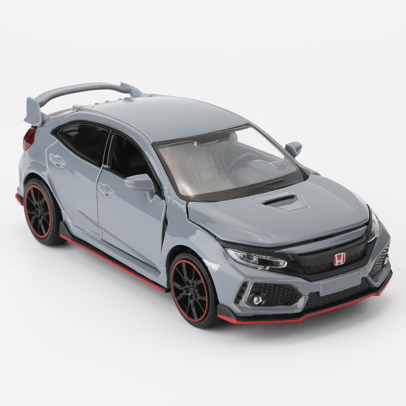 1:32 Scale Die Cast Alloy Honda Civic Type-R Toy Car with Pull Back Action, Lights & Sound - Open Doors, Realistic Details - Perfect Gift for Kids, Birthday Present (Gray) - Great for Playtime, Collecting & Display