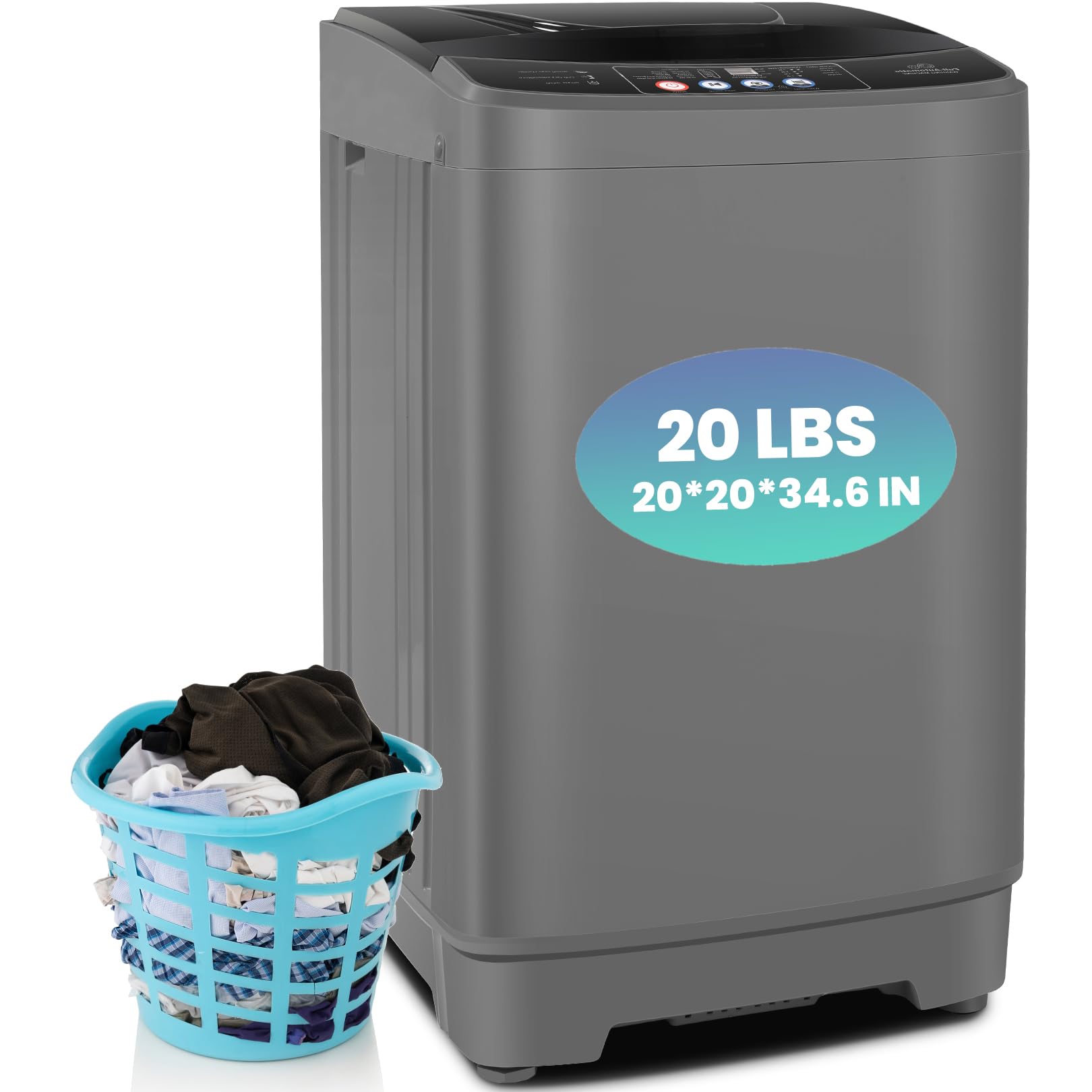 Nictemaw 20Lbs Full-Automatic Portable Washing Machine with Dryer Combo - 2.8Cu.ft Compact Washer & Spin Dryer, Drain Pump, 10 Programs & 8 Water Levels - Perfect for Apartments, Dorms, RVs, Camping & Small Spaces