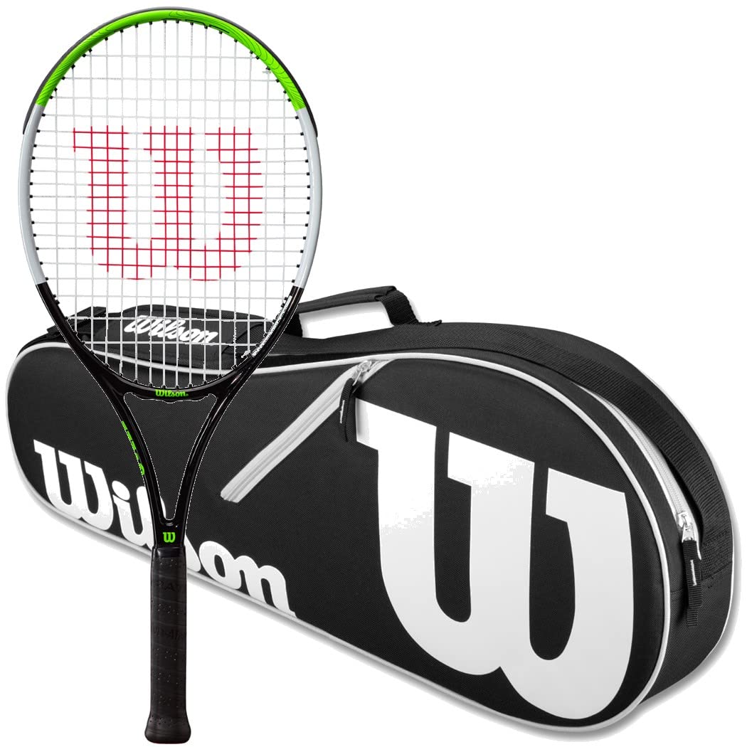 Wilson Junior Blade Feel Black/Green Tennis Racquet with Advantage II Tennis Bag - Perfect for Kids Tennis Training & School Sports Activities