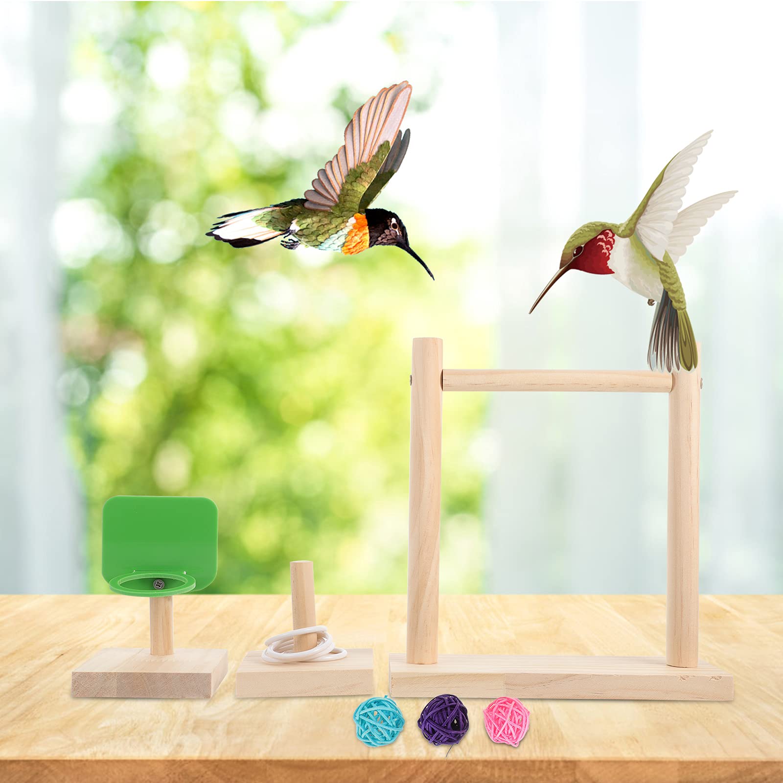 8pcs Parrot Training Toys Set - Mini Bird Basketball, Wooden Perch Stand, Rattan Chew Ball for Small Birds - Perfect for Playtime, Exercise & Mental Stimulation