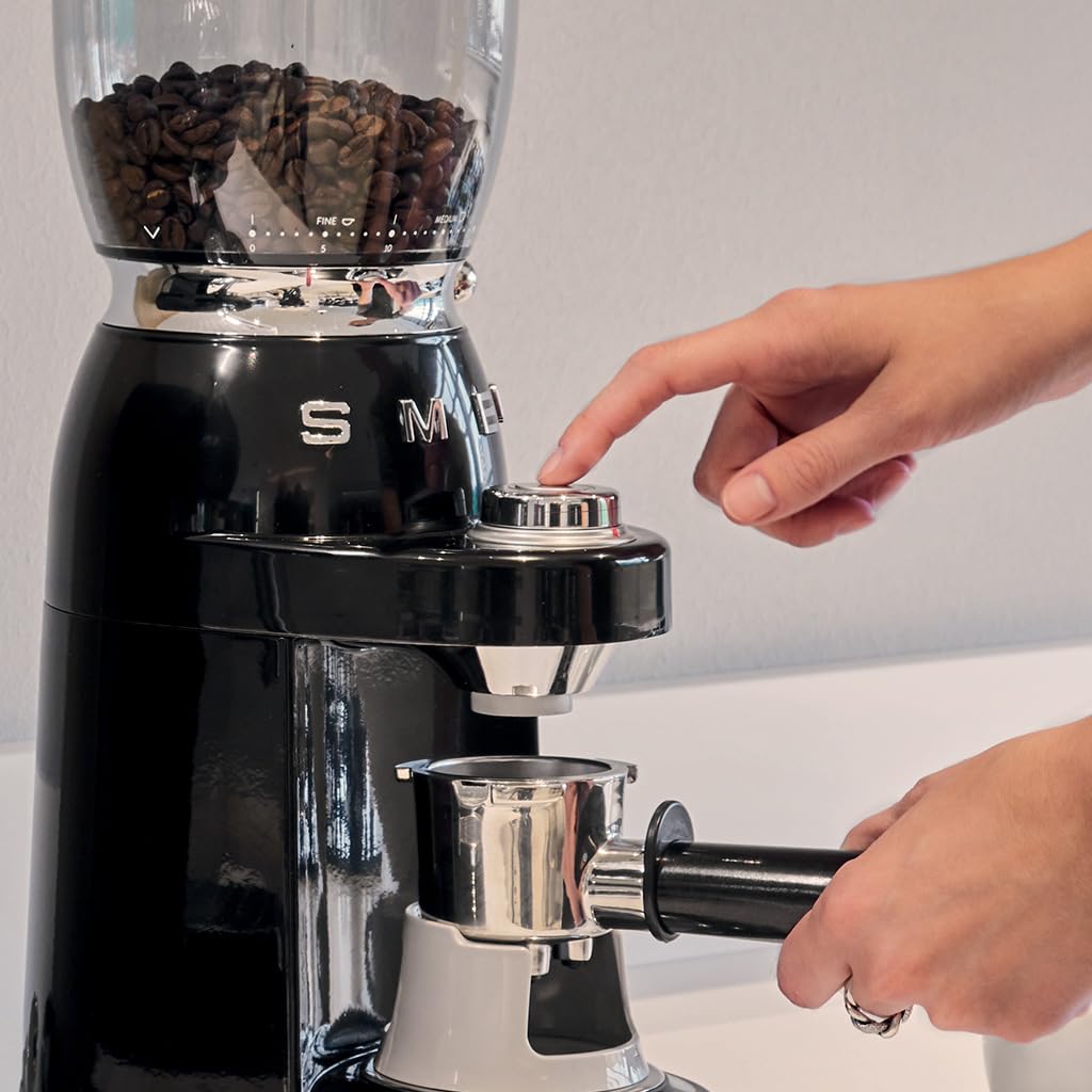 SMEG Retro Electric Coffee Grinder for Fresh Ground Coffee - Stainless Steel Blades, Adjustable Coarseness, Black - Perfect for Home, Office & Espresso Bars