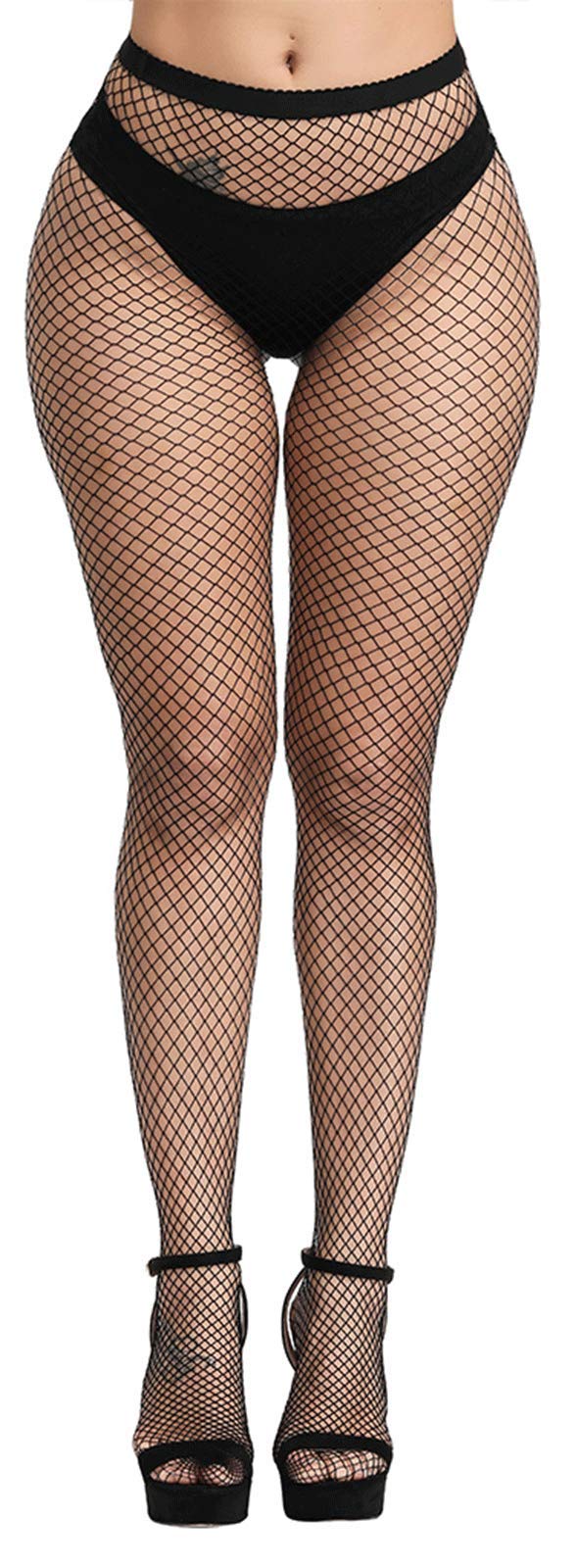 Pareberry Women's High Waisted Fishnet Tights - Sexy Wide Mesh Stockings for Party, Halloween, Cosplay & Night Out