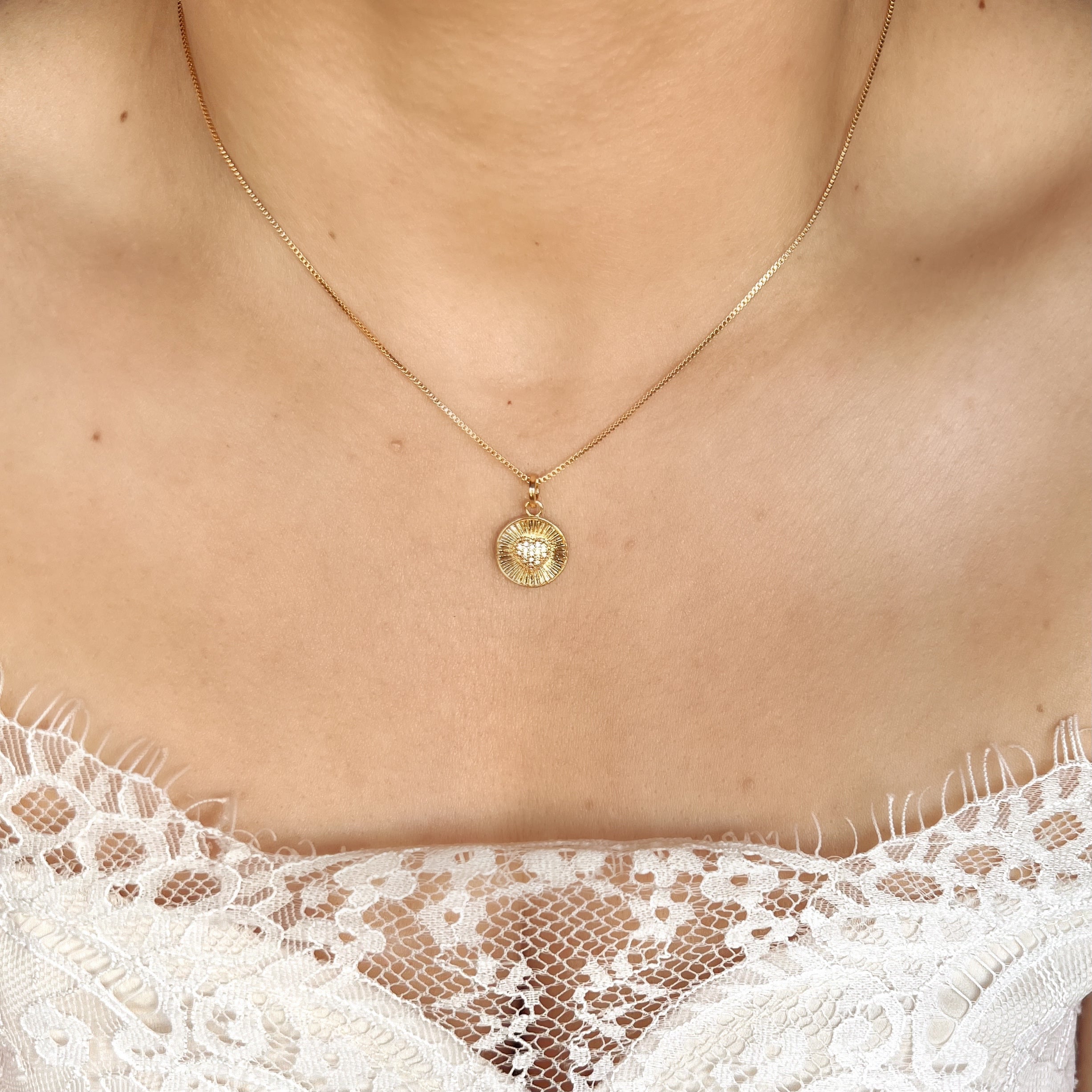 18K Gold Filled Spoke Textured Heart Charm with Cubic Zirconia - Elegant Jewelry Gift for Women, Perfect for Valentine's Day, Anniversary & Special Occasions