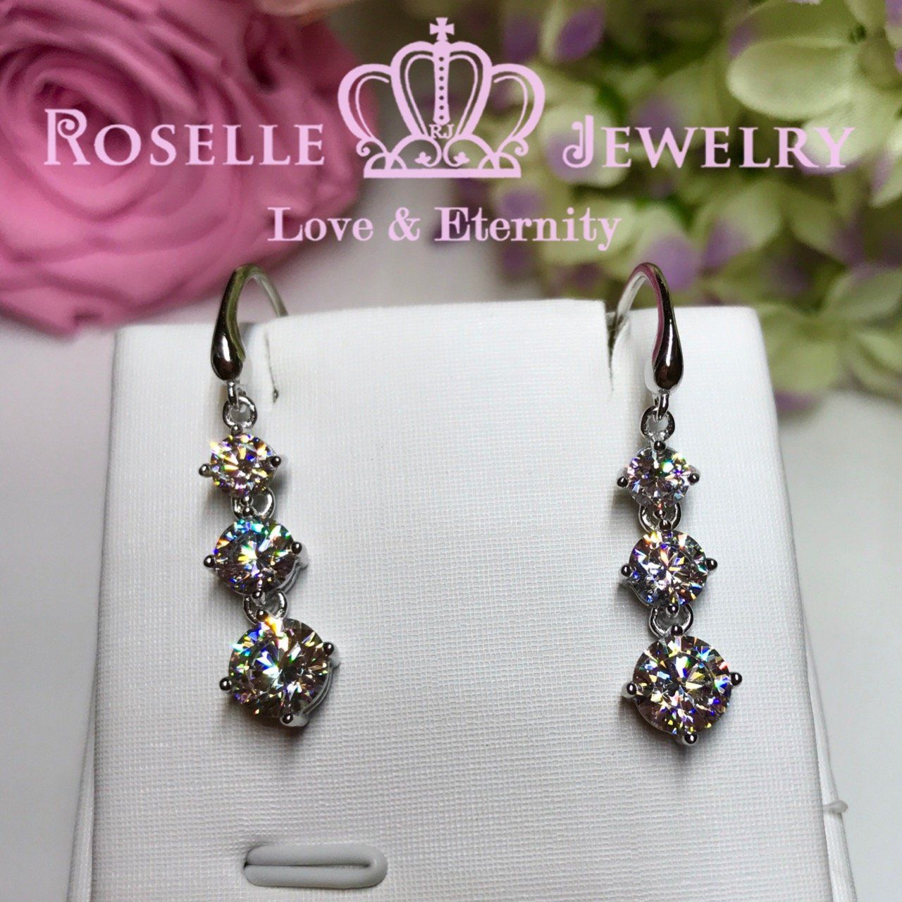 Three Stone Drop Earrings - Elegant Dangle Earrings for Women | Perfect for Weddings, Parties & Special Occasions