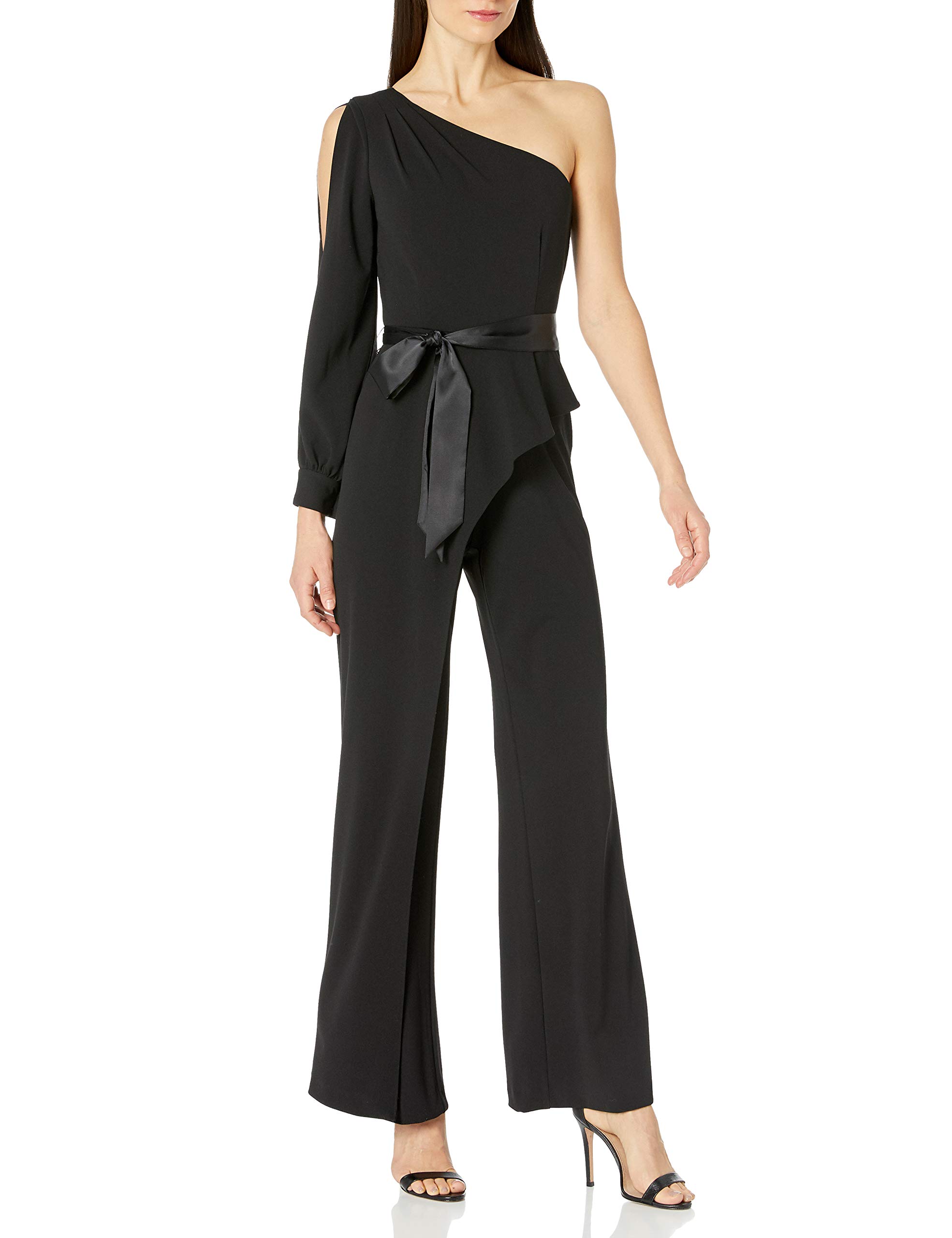 Adrianna Papell Women's One Shoulder Crepe Jumpsuit - Elegant Formal Wear for Evening Parties, Weddings & Special Occasions
