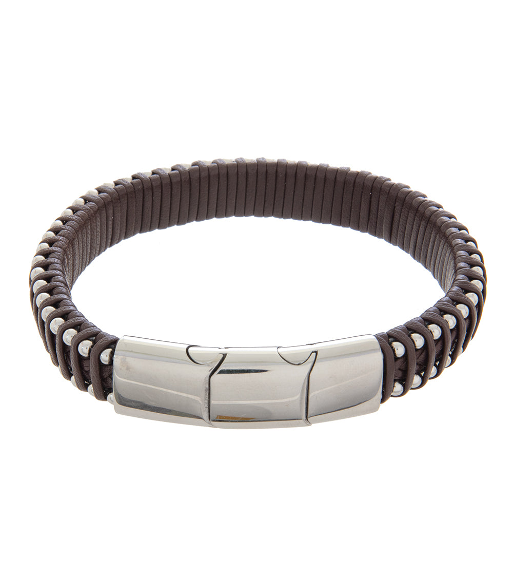Men's Stainless Steel & Brown Leather Bracelet 19-21cm Adjustable with Extender - Perfect for Casual, Business & Outdoor Wear