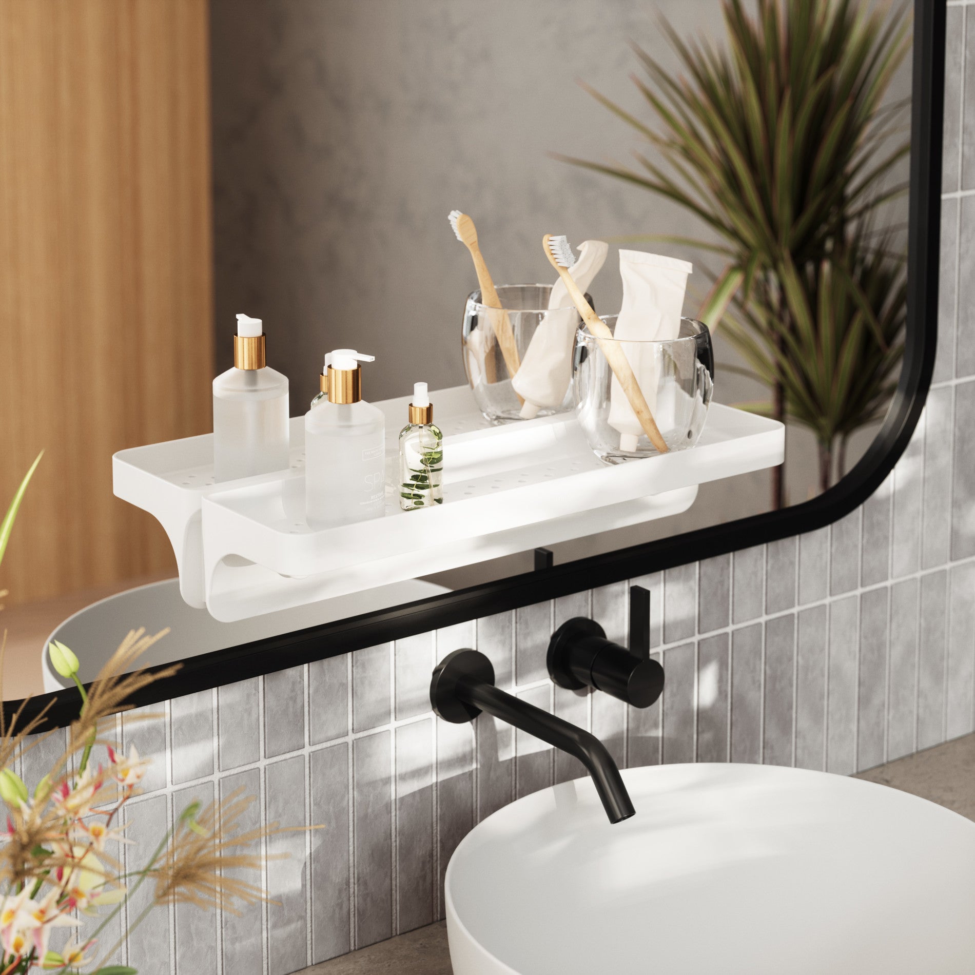 Flex Adhesive Wall Shelf - Strong Sticky Wall Mounted Shelves for Bathroom, Kitchen, Office | Space Saving Storage Solution for Home & Small Spaces