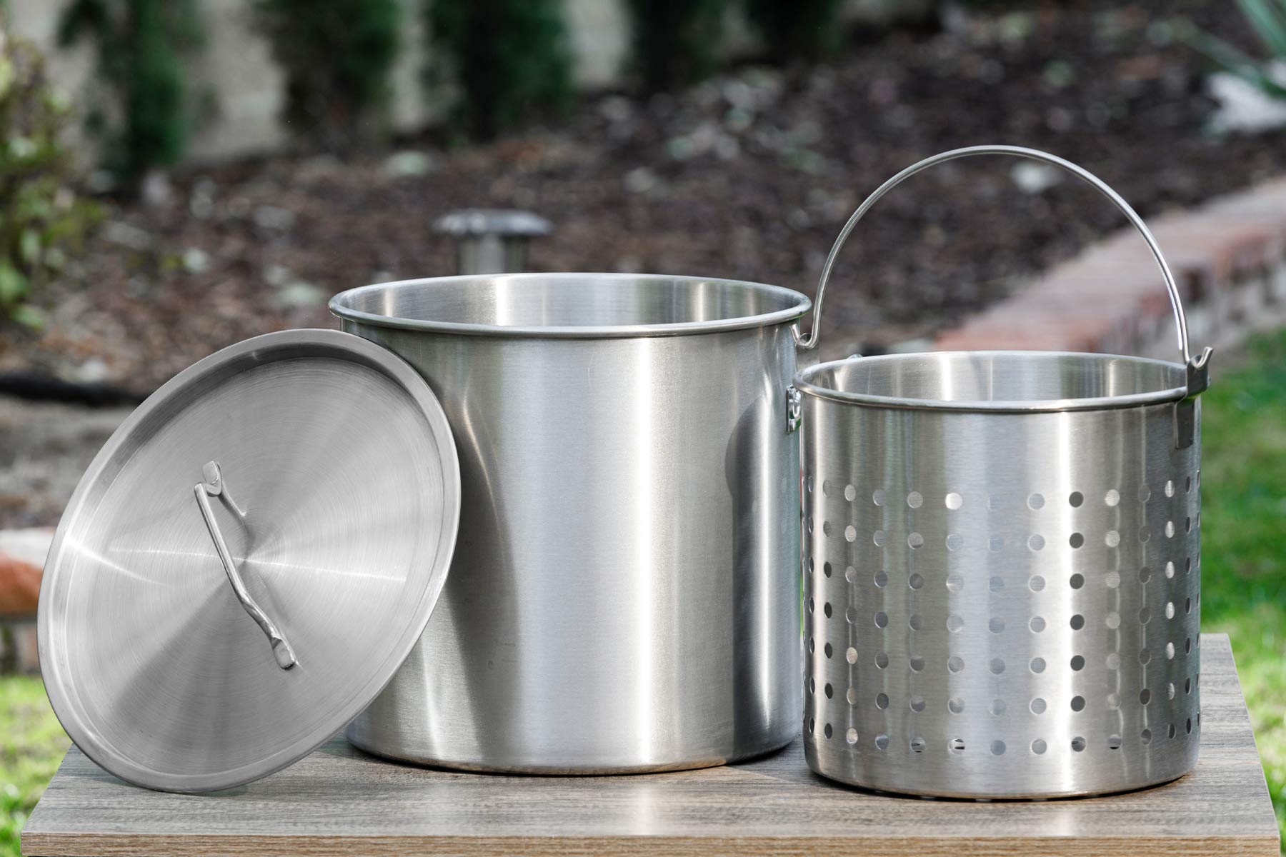 Barton 32Qt Commercial Stainless Steel Stock Pot with Strainer Basket - Food Grade 304 Turkey Fryer, Crawfish & Clam Steamer for Home Kitchen & Restaurant Use