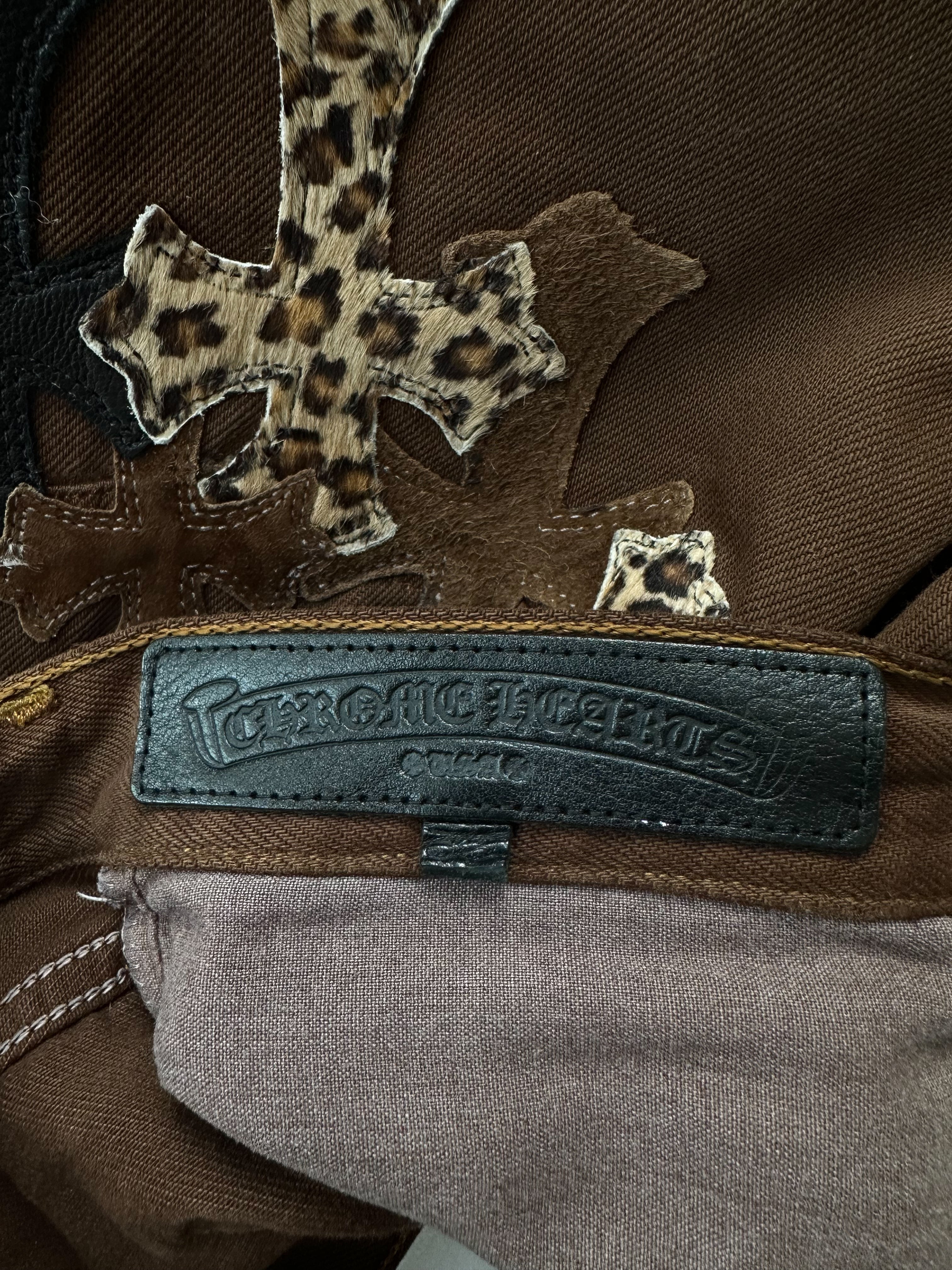 Chrome Hearts x Levi's Brown Exclusive Cross Patch Jeans for Men & Women | Limited Edition NYFW Collaboration | Perfect for Streetwear, Fashion Shows & Casual Outfits
