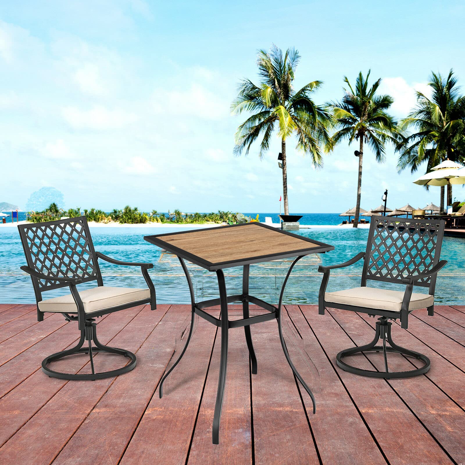 Outdoor Square Bar Table 28x28 Inch - Metal Frame with Wooden-Like Top, Patio Bistro Table for Porch, Garden, Backyard & Poolside - Perfect for Outdoor Dining, Entertaining & Relaxing