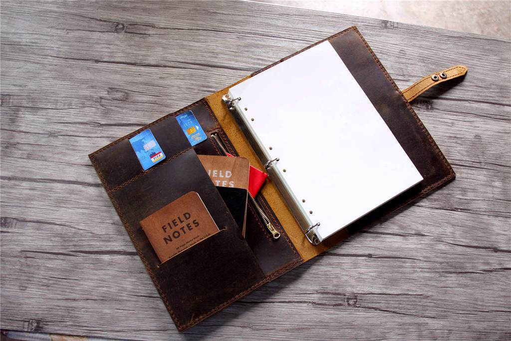 Premium Brown Leather 3-Ring Binder Folder for Office, School & Business - A4 Letter Size Organizer for Documents, Reports & Presentations