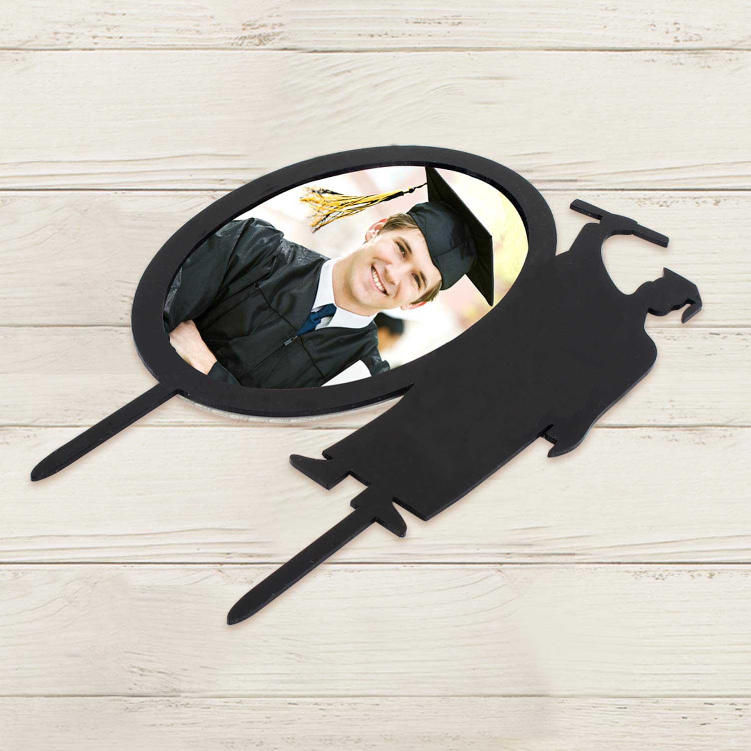 2024 Graduation Cake Topper - Black Acrylic Photo Frame for Graduation Party Decor - Class of 2024 College Grad Celebration - Perfect for Graduation Cakes, Dessert Tables & Commencement Party Decorations