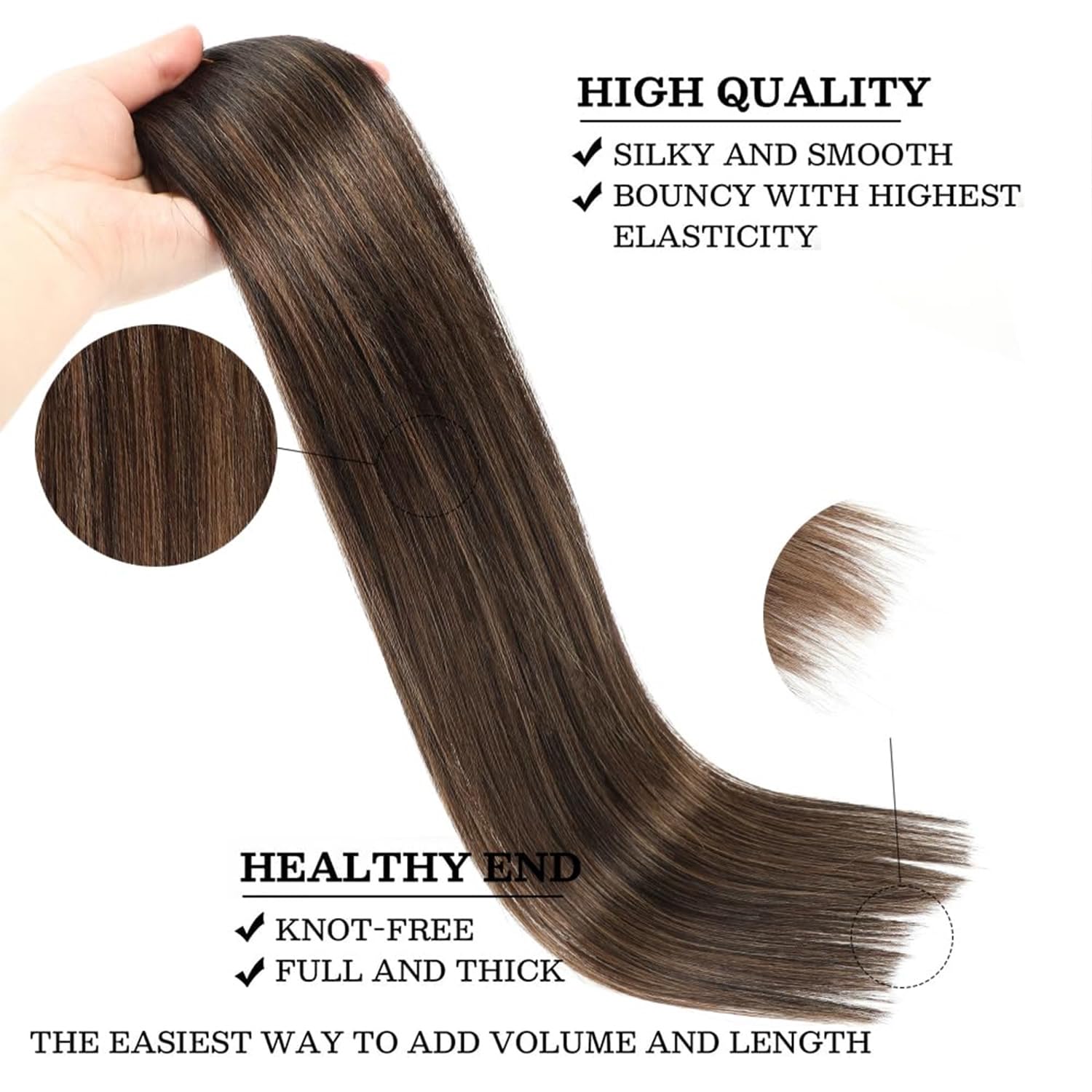 Star Show 100% Real Human Hair Extensions - Natural Black & Chestnut Brown Straight Hair - Invisible Wire Fish Line - 16 Inch Clip-in Hair Extensions for Women - Perfect for Daily Wear, Parties & Special Occasions