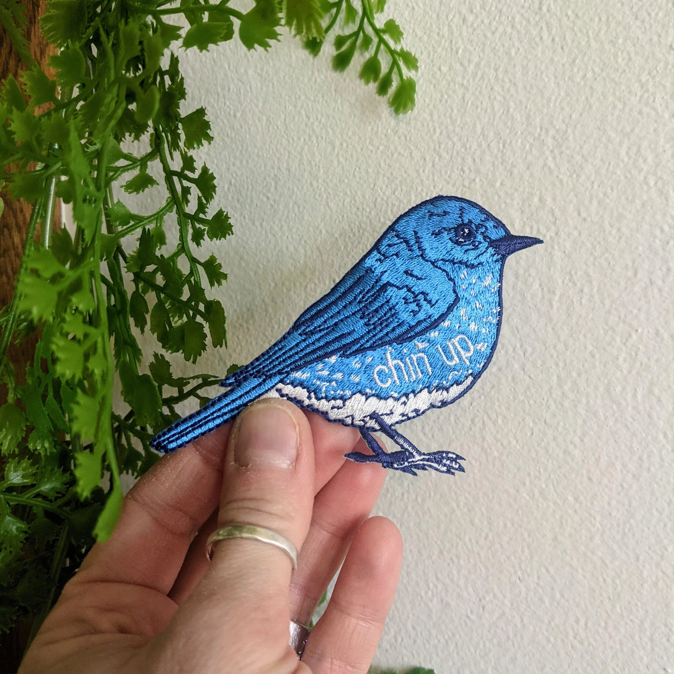 Bluebird Embroidered Chin Up Patch - Motivational Iron-On Patch for Jackets, Hats & Backpacks - Perfect for Fitness Enthusiasts & Outdoor Adventures