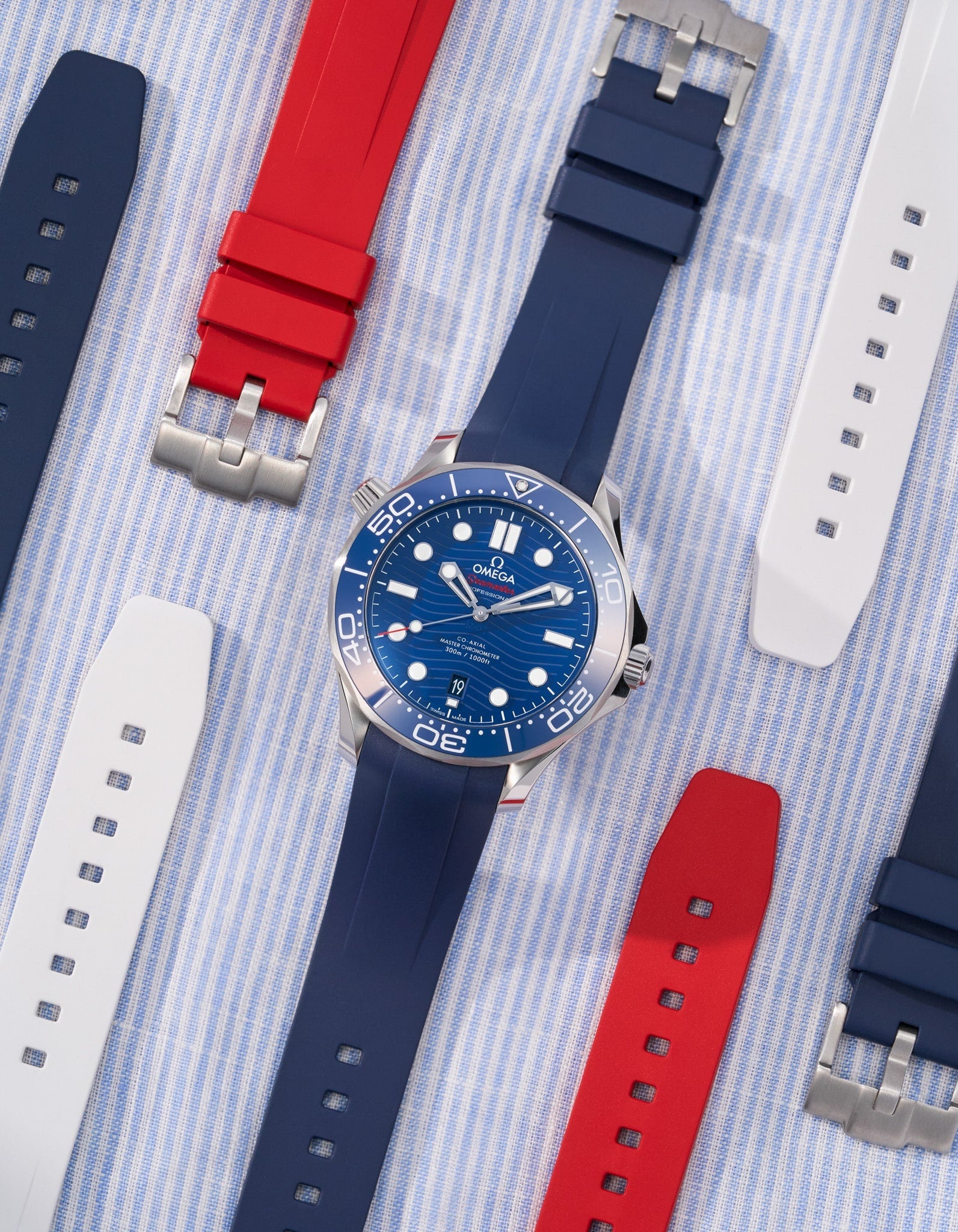 Omega Seamaster Diver 300 42mm Blue Rubber Replacement Strap - Durable & Comfortable Watch Band for Swimming, Diving & Everyday Wear