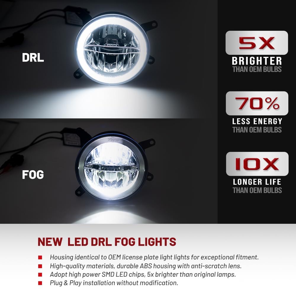 2005-2009 Ford Mustang GT LED Fog Lights & DRL Daytime Running Lights - OEM Style Front Grille Lamps for Driver & Passenger Side - Enhance Visibility & Style for Night Driving & Daily Commutes