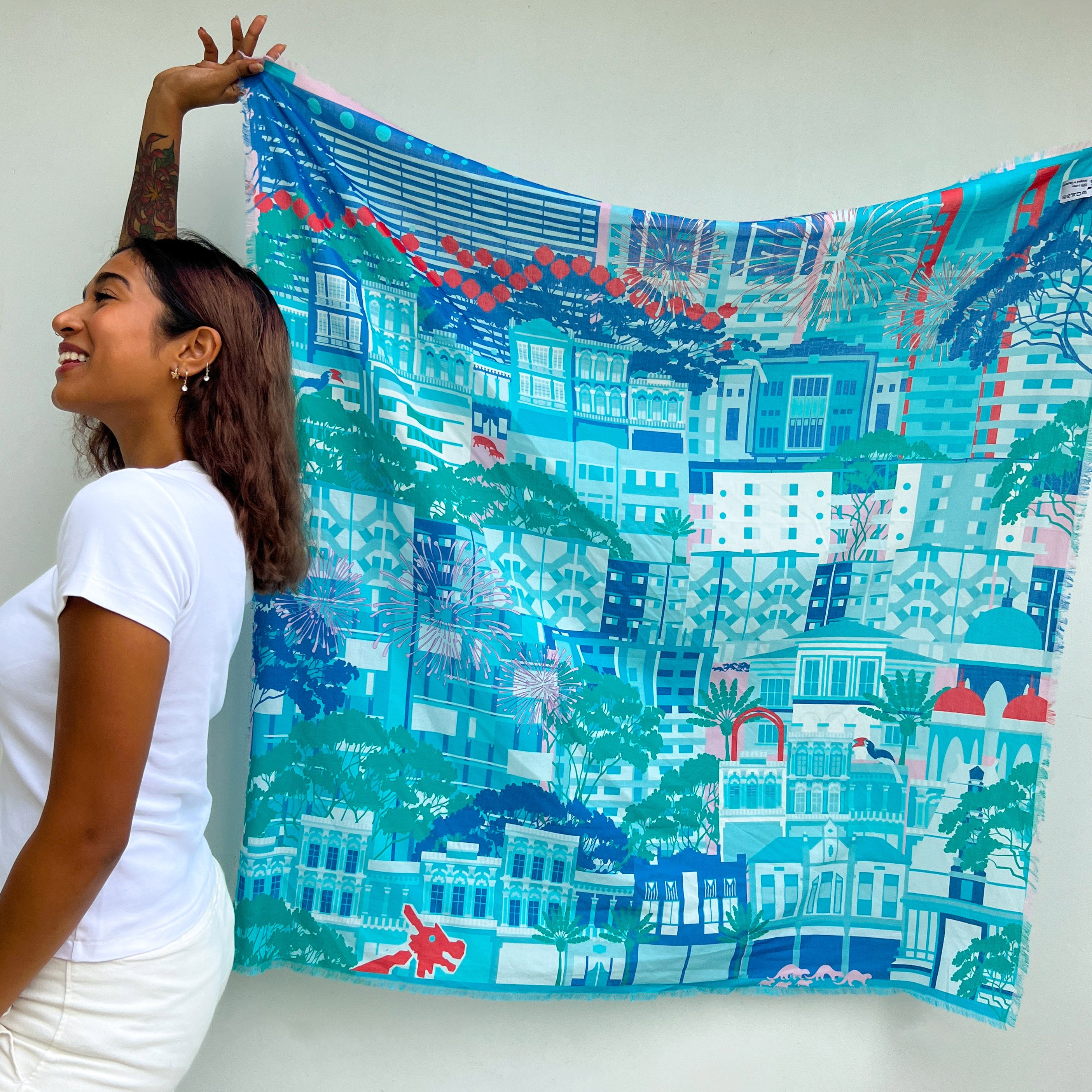 Elegant A City in a Garden Cotton Scarf - Lightweight & Breathable Fashion Accessory for Women - Perfect for Travel, Office, and Everyday Wear