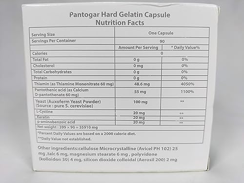 Pantogar (Pantovigar) Hair and Nails Growth Supplement - 90 Capsules for Stronger Hair & Healthier Nails - Perfect for Thinning Hair and Brittle Nails Care