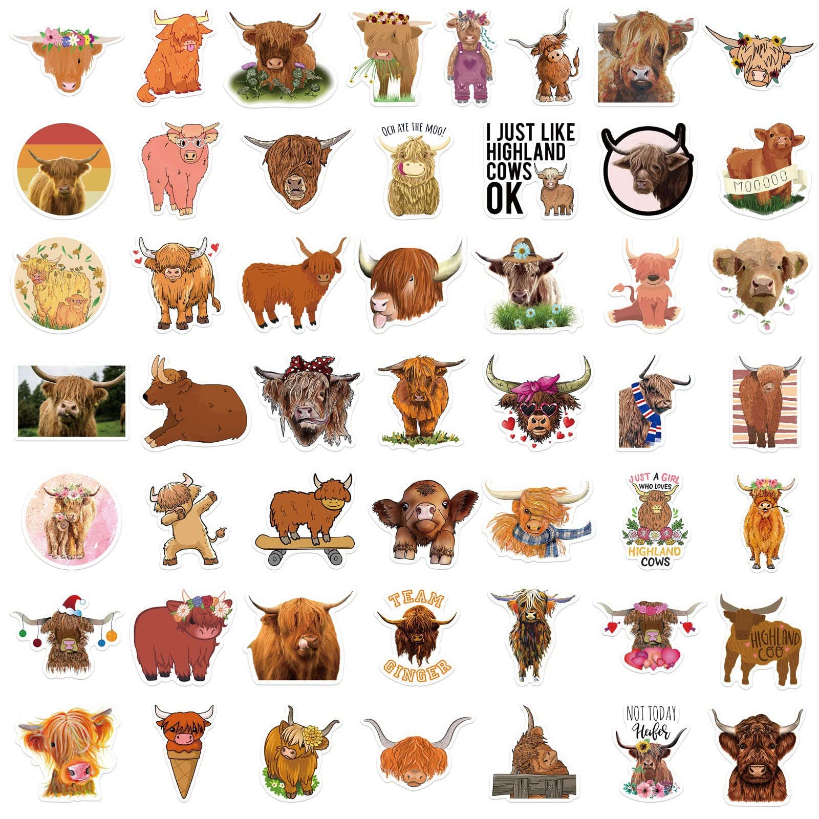 Boddenly Boping Store Cartoon Animal Cow Stickers - Waterproof DIY Decals for Laptop, Luggage, Notebook, Phone Case - Cute Preppy Letter Stickers for Teens Room Decor (Multicolor, One Size) - Perfect for School Supplies, Scrapbooking & Gift Wrapping