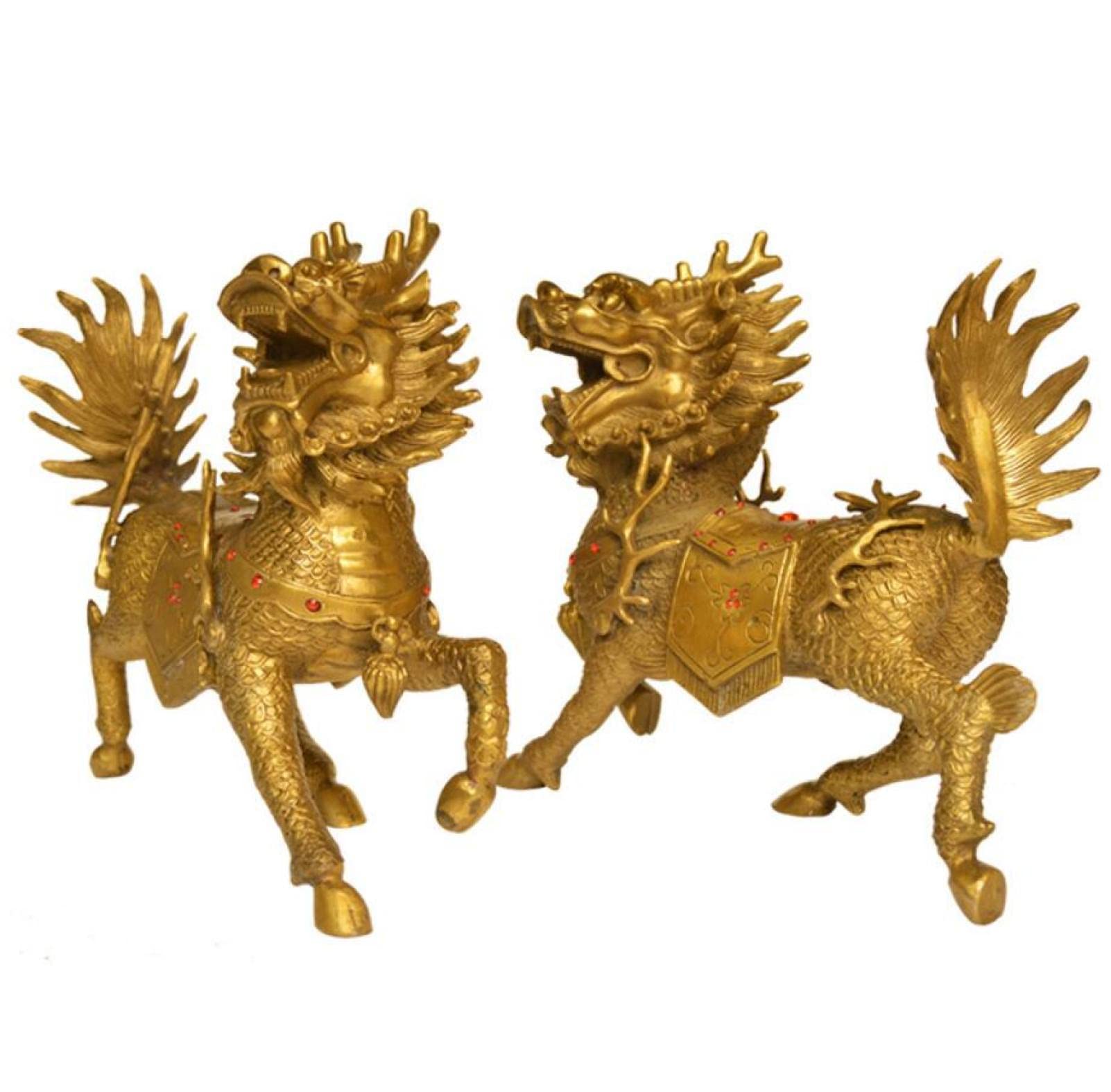 KKONION 2Pcs Copper Kirin Statue Ornaments - Handcrafted Chinese Mythical Creature Figurines for Home Office Decor, Feng Shui Gifts & Collectibles | Perfect for Living Room Display, Bookshelf Decor, and Spiritual Space Enhancement