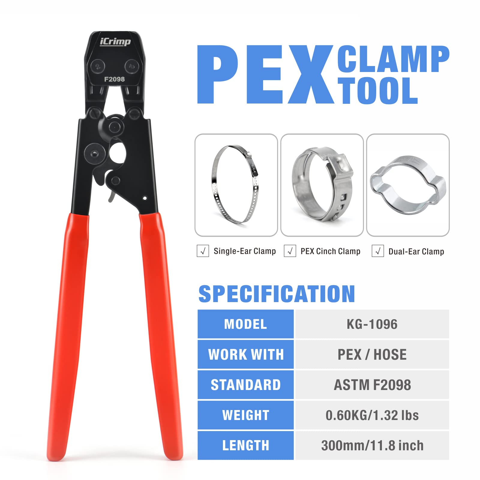 iCrimp PEX Cinch Clamp Tool Kit with Stainless Steel Clamp Remover - Professional Plumbing Tools for PEX Pipe Installation and Repair | DIY Home Improvement, HVAC Systems, Water Supply Lines