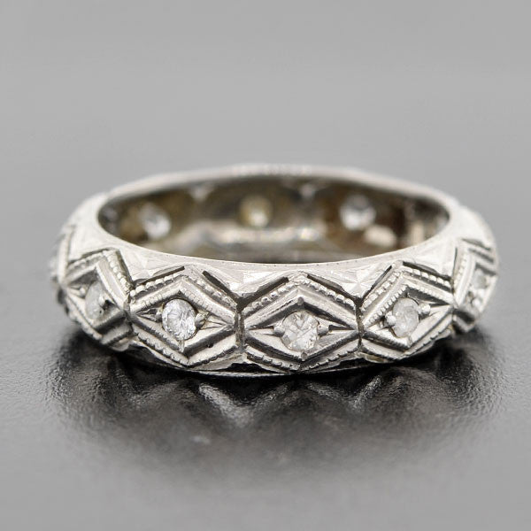 Vintage Late Art Deco Platinum & Diamond Eternity Band Ring - 0.45ct Total Weight - Antique Engagement Wedding Anniversary Jewelry Gift for Her - Perfect for Bridal, Evening Wear & Special Occasions
