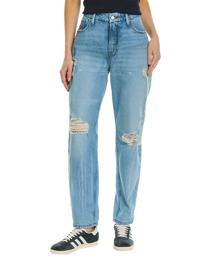 GOOD AMERICAN Women's The Weekender High-Rise Distressed Blue Jeans - Comfortable Stretch Denim for Casual Wear, Weekend Outfits & Travel