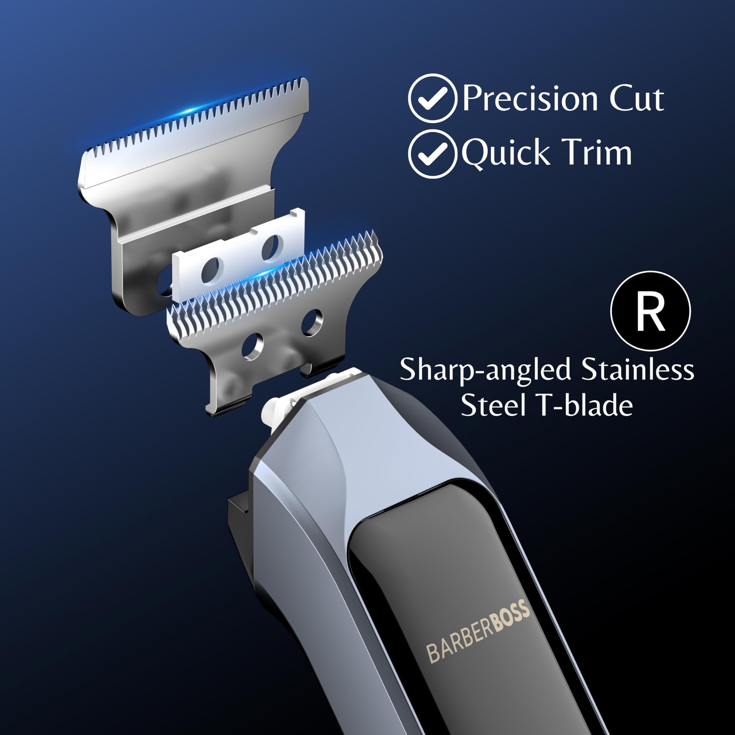 Barberboss Professional Cordless Beard Trimmer for Men - Electric Hair Clipper with 3 Guide Combs, Rechargeable Grooming Kit QR-2071 - Perfect for Home Haircuts, Beard Shaping & Personal Grooming