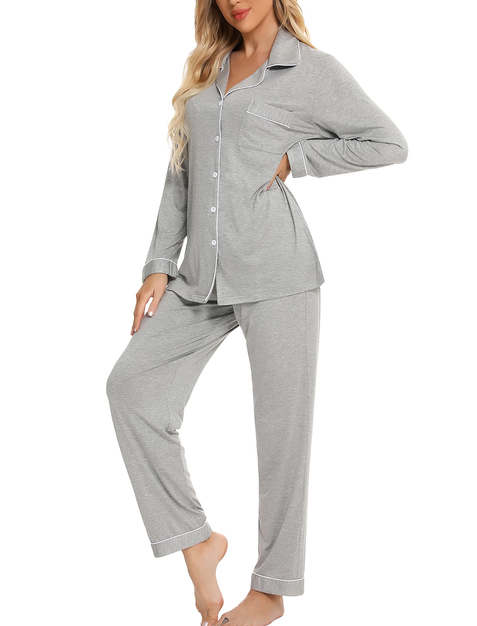 Leikar Women's Soft Button Up Pajama Set - Long Sleeve Shirt & Lounge Pants | Cozy Sleepwear for Nighttime & Relaxing at Home