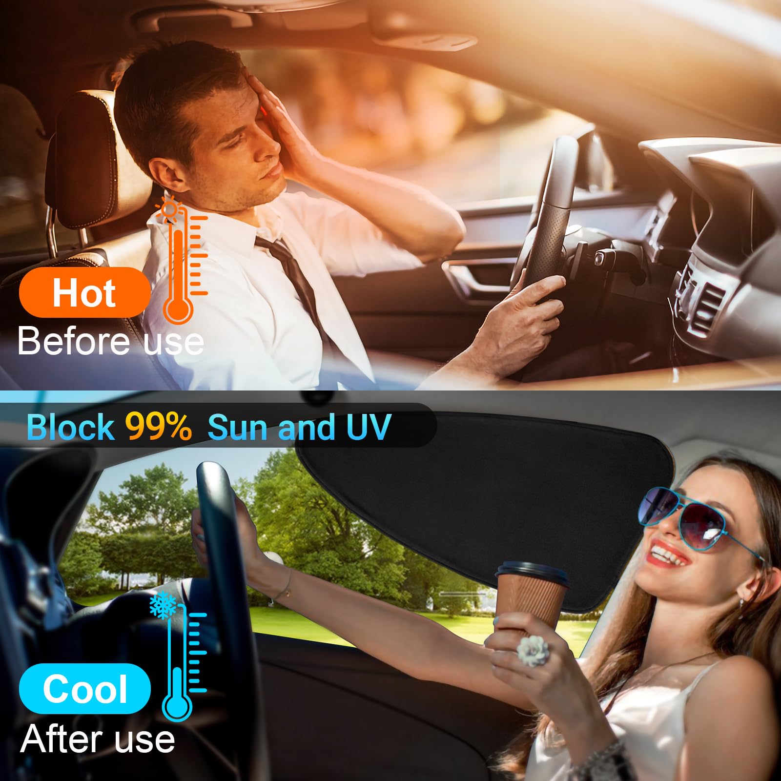 2 Pack Car Window Shades for SUV - Front Window Sun Shade Blocks UV Rays & Heat | Car Sun Shades for Driver & Passenger | Perfect for Road Trips, Summer Driving & Parking Protection