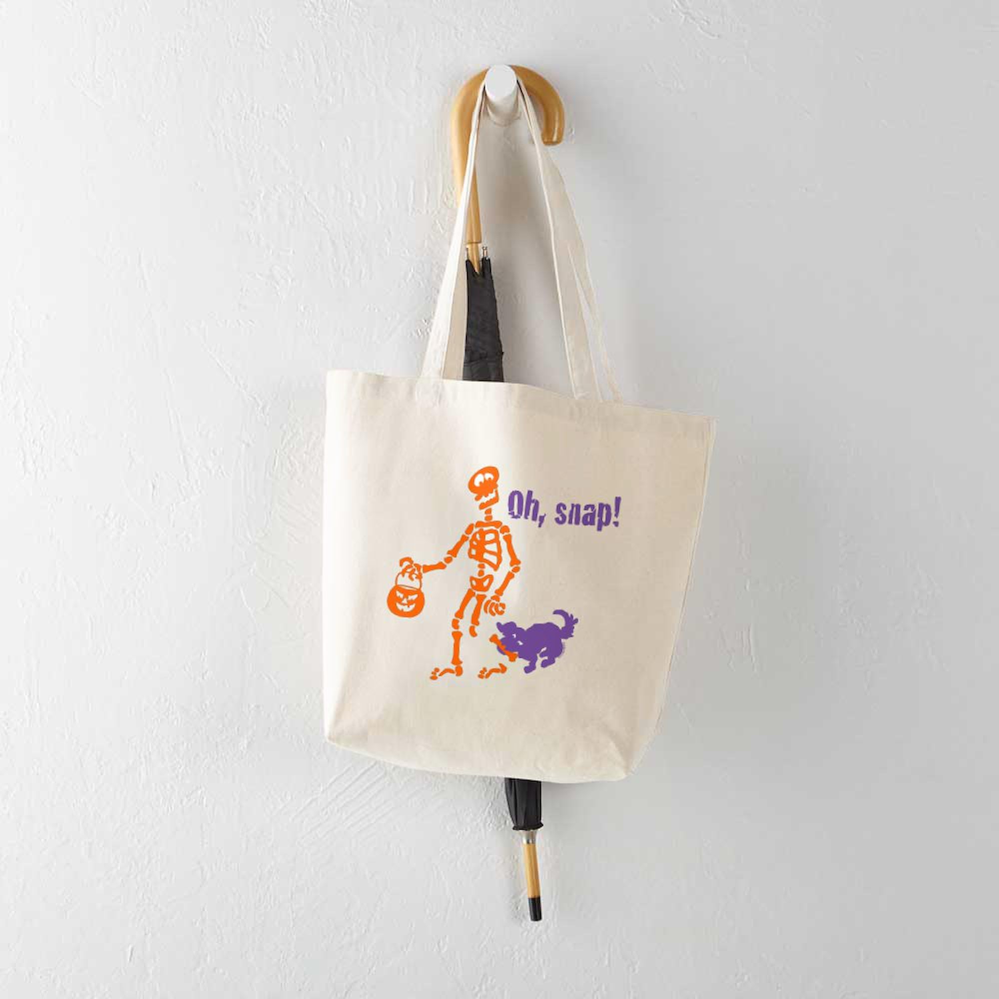 Eco-Friendly Oh Snap Skeleton Tote Bag - Natural Canvas Reusable Shopping Bag for Groceries, Beach & Daily Use