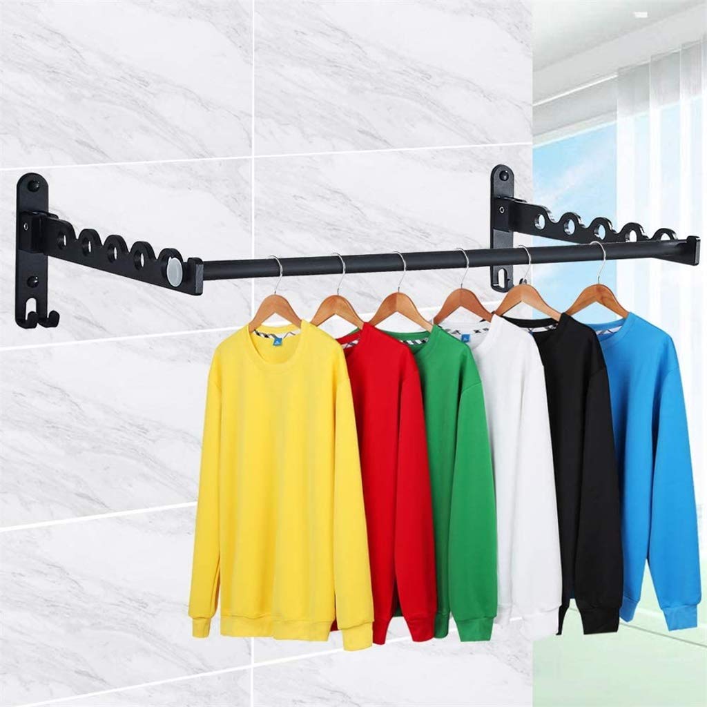 Heavy Duty Wall Mounted Folding Clothes Drying Rack - 2 Pack Space Saving Laundry Organizer with Rod for Bathroom, Closet & Utility Areas | Indoor/Outdoor Use for Coats, Towels & Clothing Storage