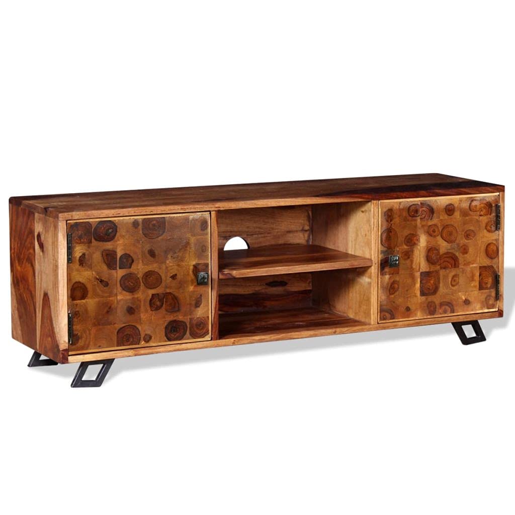Solid Sheesham Wood TV Stand with 2 Cabinets & 2 Shelves - 47.2