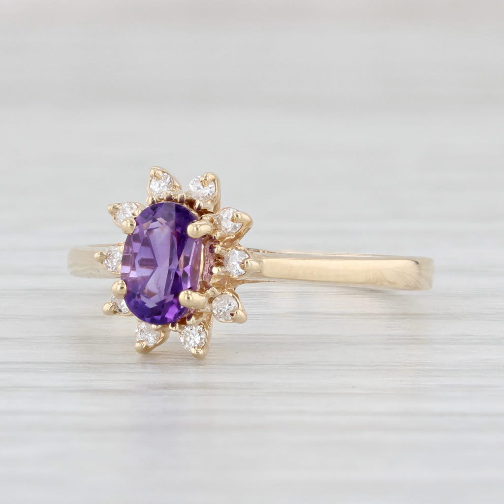 0.50ctw Amethyst & Diamond Halo Engagement Ring in 14k Yellow Gold, Size 6 - Perfect for Valentine's Day, Anniversary & Proposal Gifts