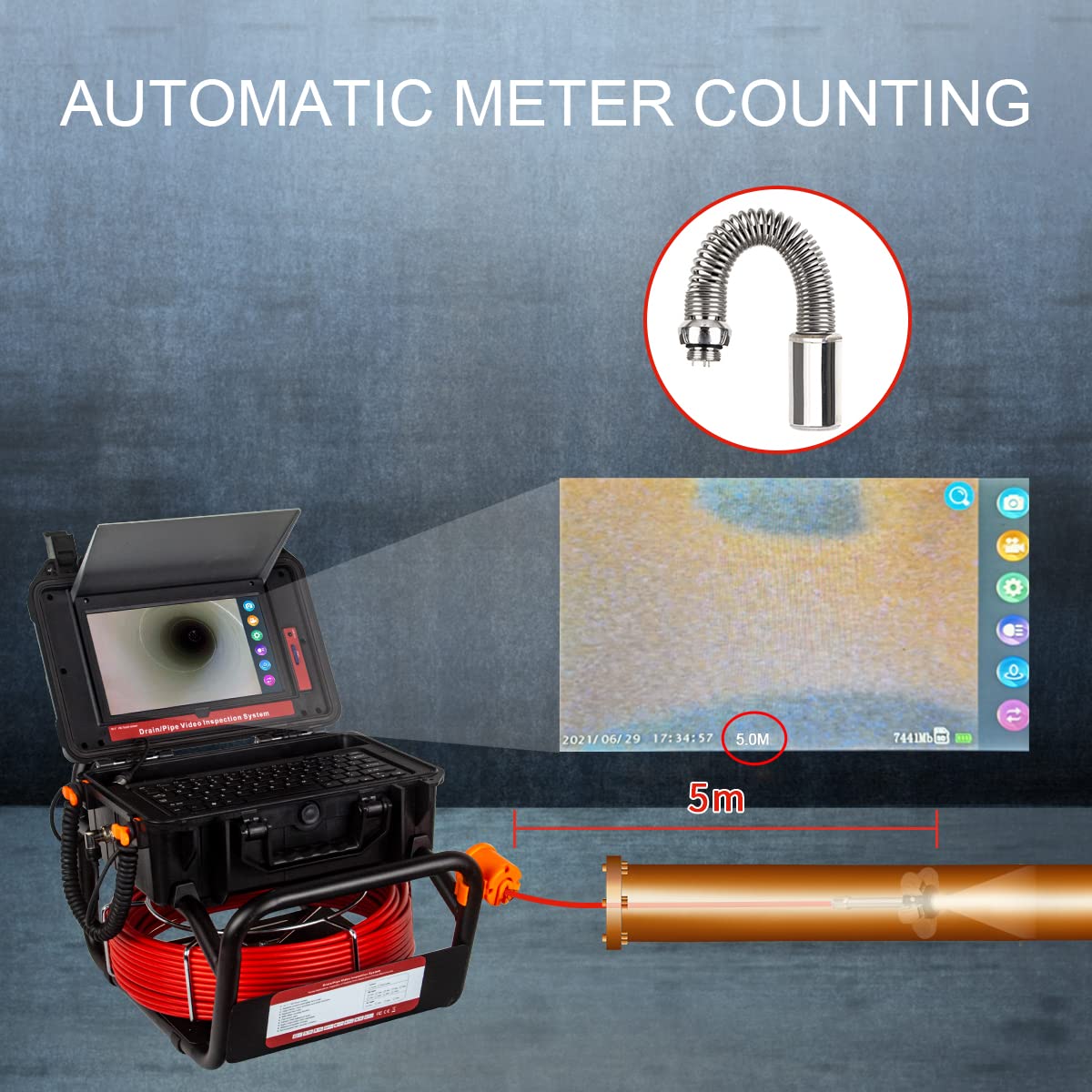 **HD 1080P Sewer Inspection Camera with 131ft Cable, 10.1