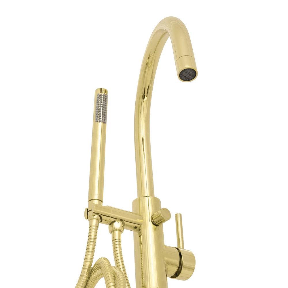 ZLINE Emerald Bay Bathtub Filler with Hand Shower - Polished Gold Faucet for Bathroom | Luxury Freestanding Tub Spout with Adjustable Spray (EMBY BTF PG) | Perfect for Master Bathrooms & Spa Retreats