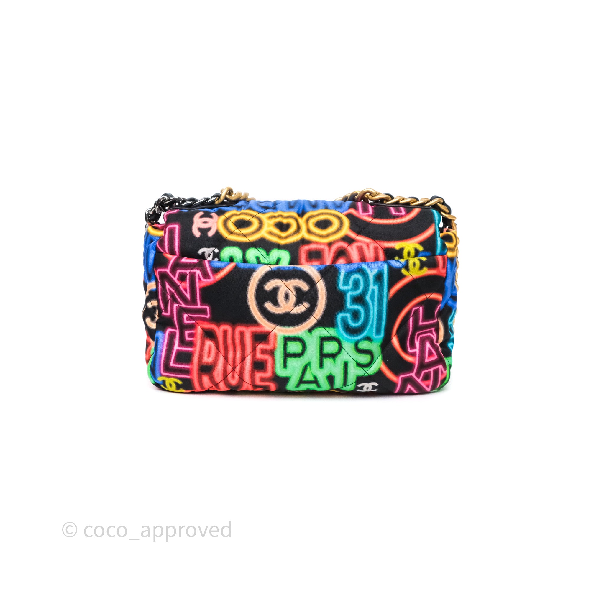 Chanel 19 Small Handbag Black Multicolor Fabric Printed Mixed Hardware - Luxury Designer Crossbody Bag for Women, Perfect for Date Night & Evening Events