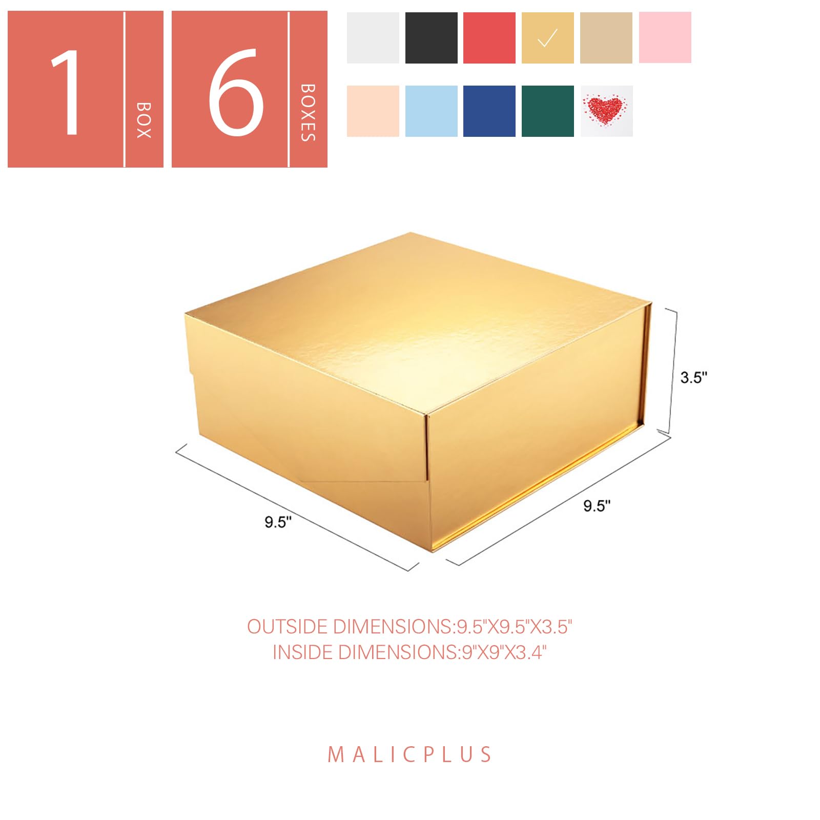 Elegant Gold Gift Box with Magnetic Closure - 9x9x3.4 Inch Large Bridesmaid Proposal Box for Weddings, Birthdays & Special Occasions | Premium Glossy Finish for Jewelry, Cosmetics & Keepsakes