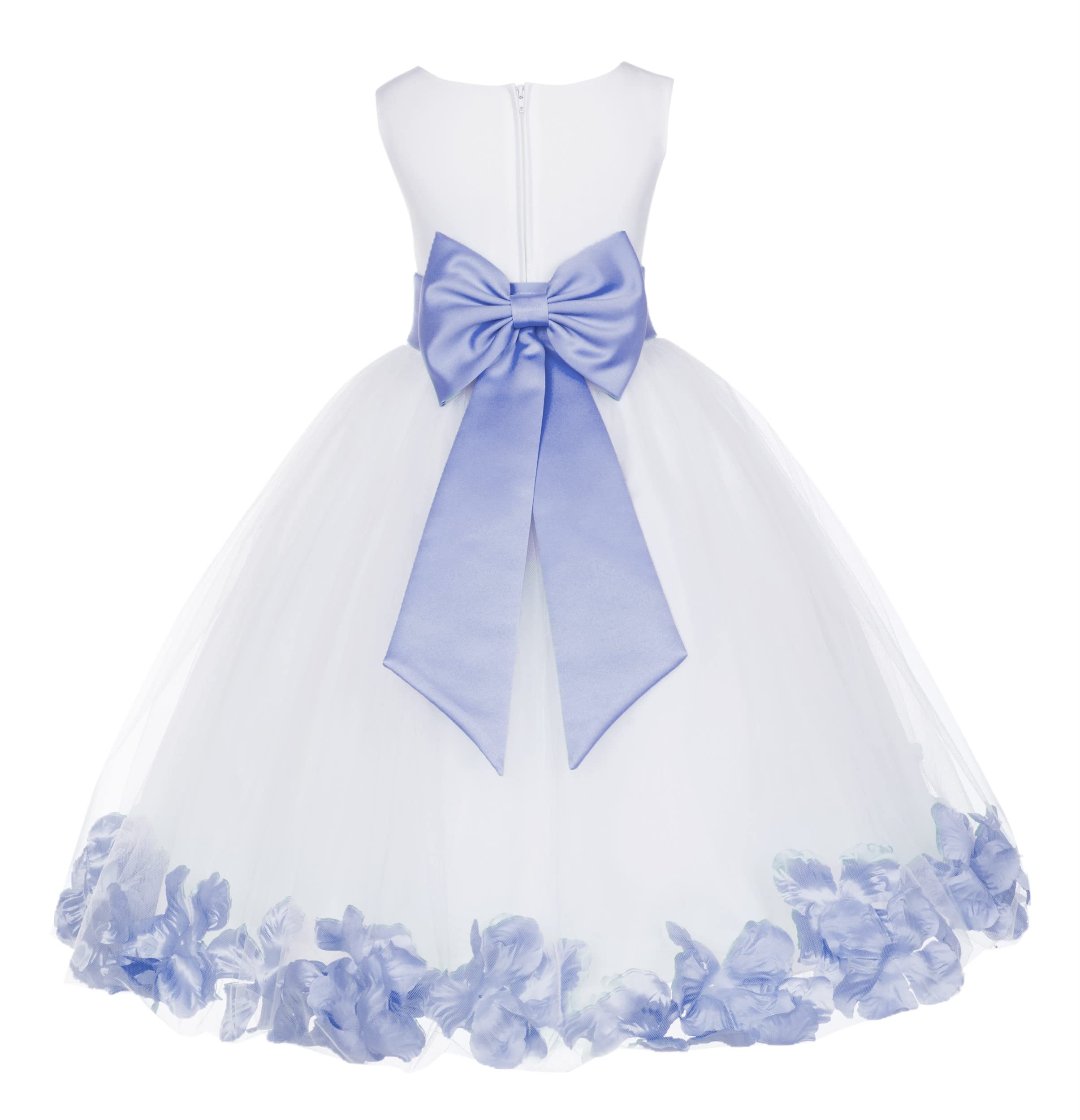 White Tulle Rose Petals Flower Girl Dress - Elegant Christening Gown for Weddings, Baptisms & Special Occasions (Style 302T, Size 12)
