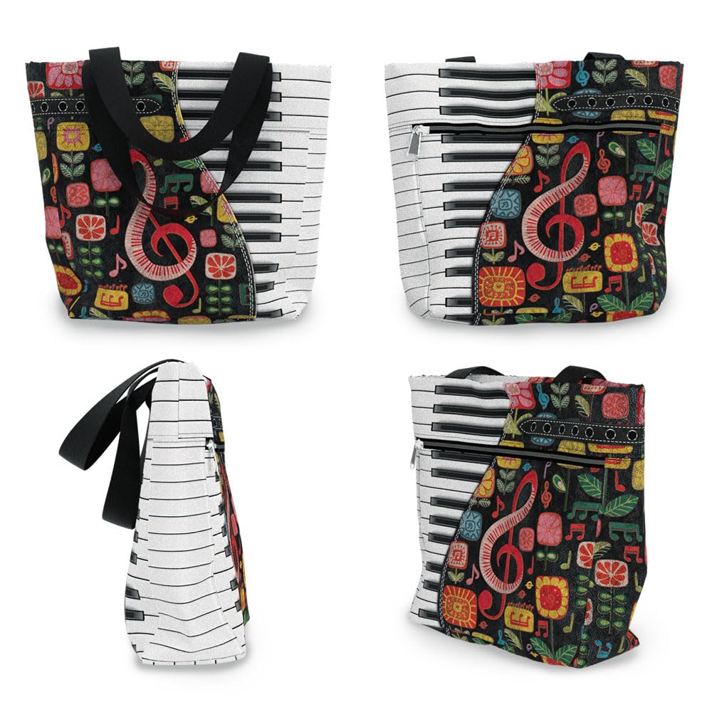 84Hoods Stylish Large Tote Bag for Women - Spacious Shoulder Bag with Multiple Pockets & Secure Zipper Closure - Perfect Work Bag, Piano Teacher Gift & Music Lover Accessory - Ideal for Office Commute, Music Lessons & Everyday Use