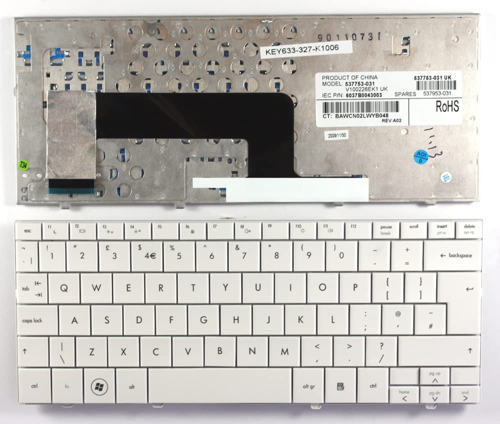 HP Mini 110-1109TU Replacement Laptop Keyboard - UK Layout White | Compatible with HP Mini 110 Series | Perfect for Typing, Gaming & Office Work