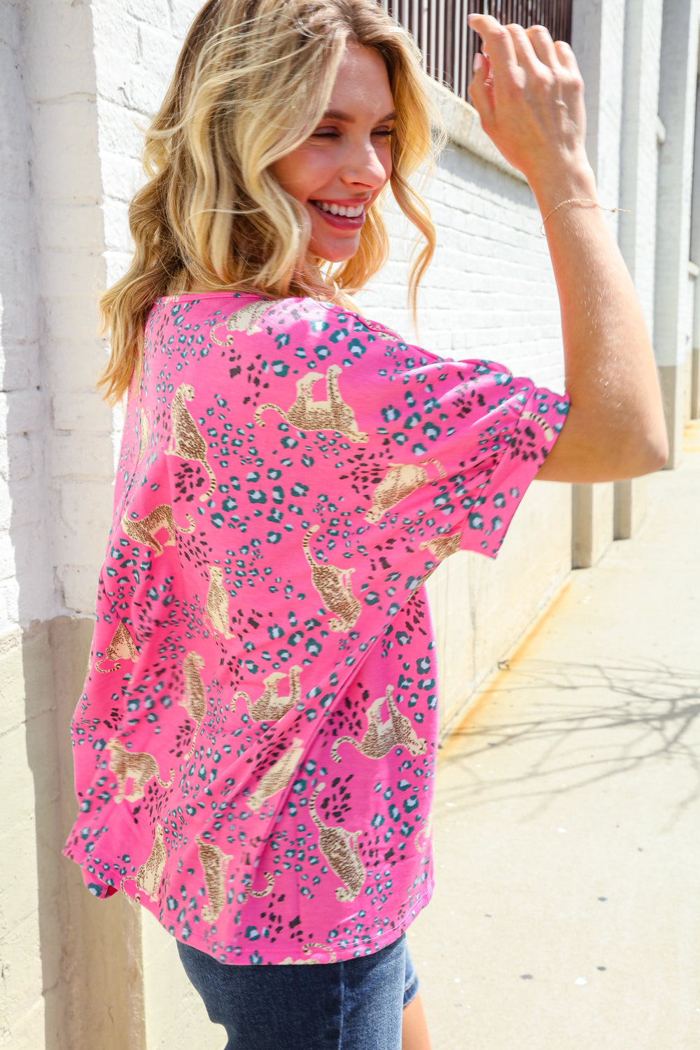 Stylish Hot Pink Cheetah Print Short Sleeve Knit Top for Women | Trendy Animal Print Blouse | Perfect for Casual Outings, Parties & Date Nights