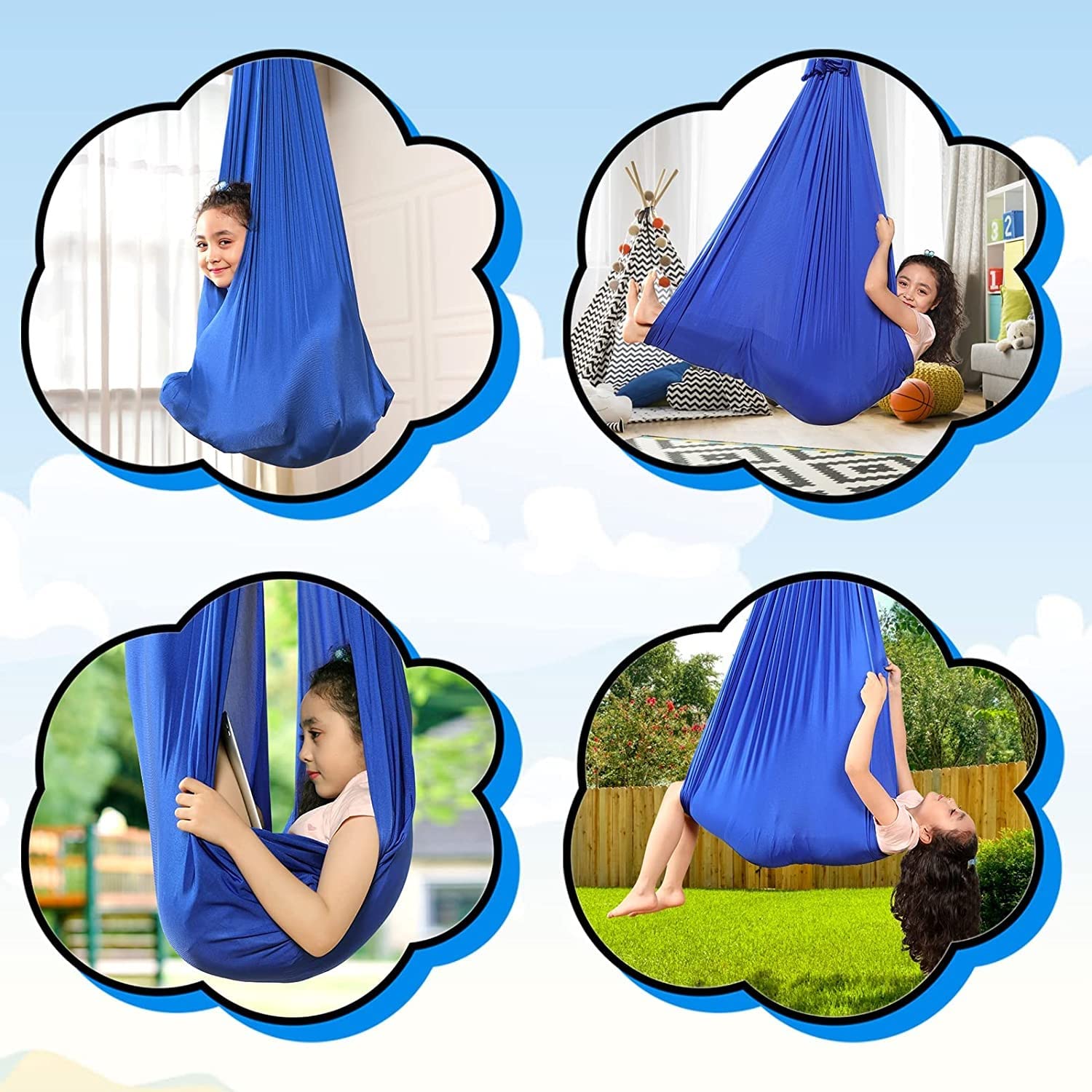 Sensory Swing for Kids & Adults - Adjustable Therapy Hammock for ADHD, Autism, Anxiety Relief - Indoor Aerial Yoga Swing for Relaxation & Sensory Integration - Perfect for Home, Classroom, and Therapy Rooms