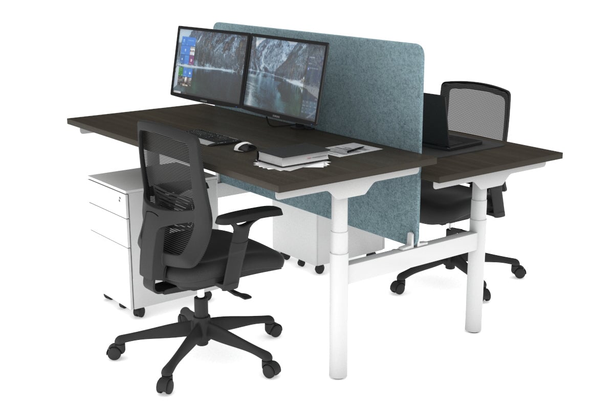 Flexi Premium Height Adjustable 2-Person H Bench Workstation - White Frame [1800L x 700W] - Ideal for Office, Home Workspace & Collaborative Environments