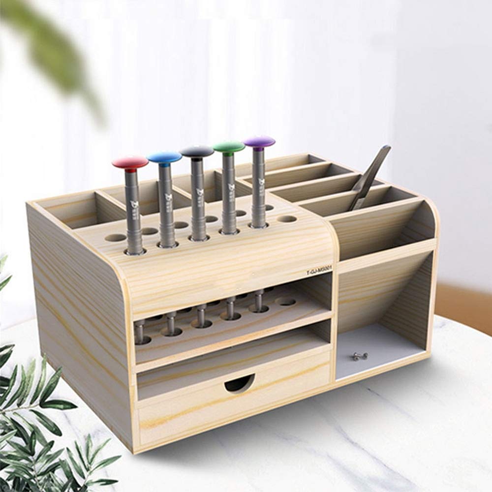 Multifunctional Wooden Phone Repair Tool Storage Box - Organizer Stand for iPhone, Samsung & Electronics - Perfect for Repair Shops, DIY & Home Use